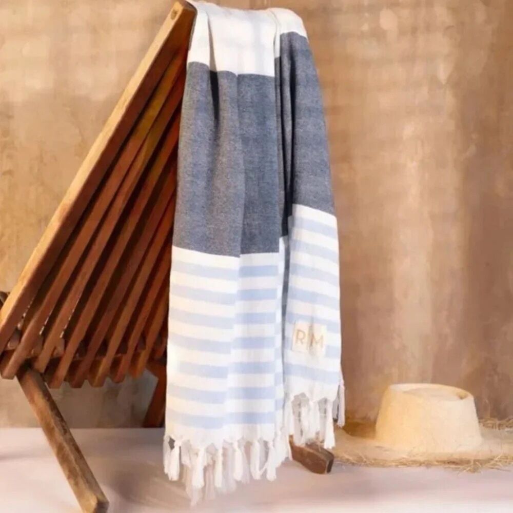 NWT 2 Rachel Miriam Positano Towel in Chambray & Navy Blue Colors